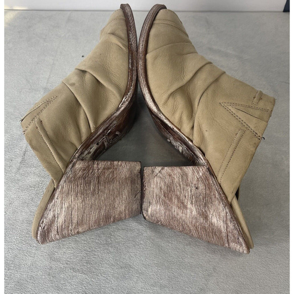 Liberty Black Peep Toe Mule Heels Size 7 Cognac Cream Leather Chunky - Picture 6 of 10